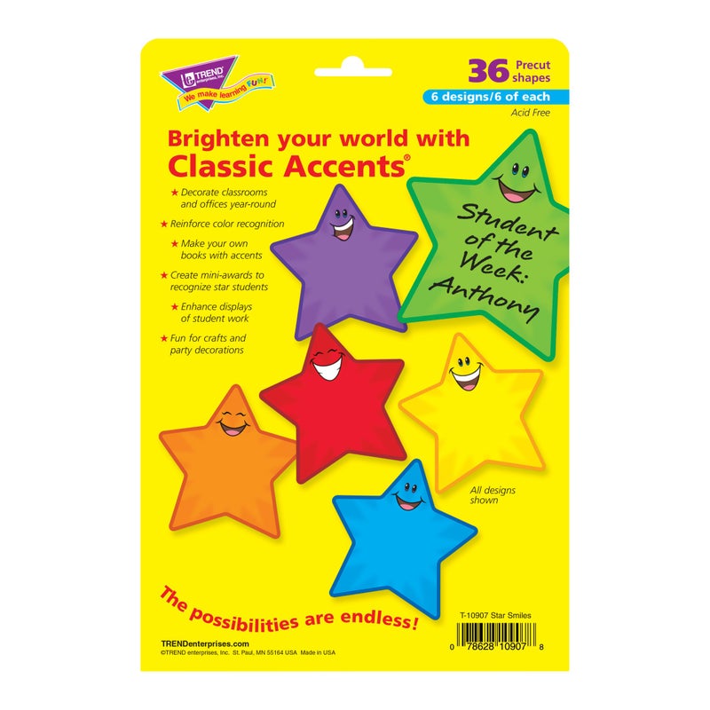 TREND ENTERPRISES Accents, Star Smiles Classic, 5-1/2-Inch Tall, 36/Pack, Multi (TEPT10907) - Image 3